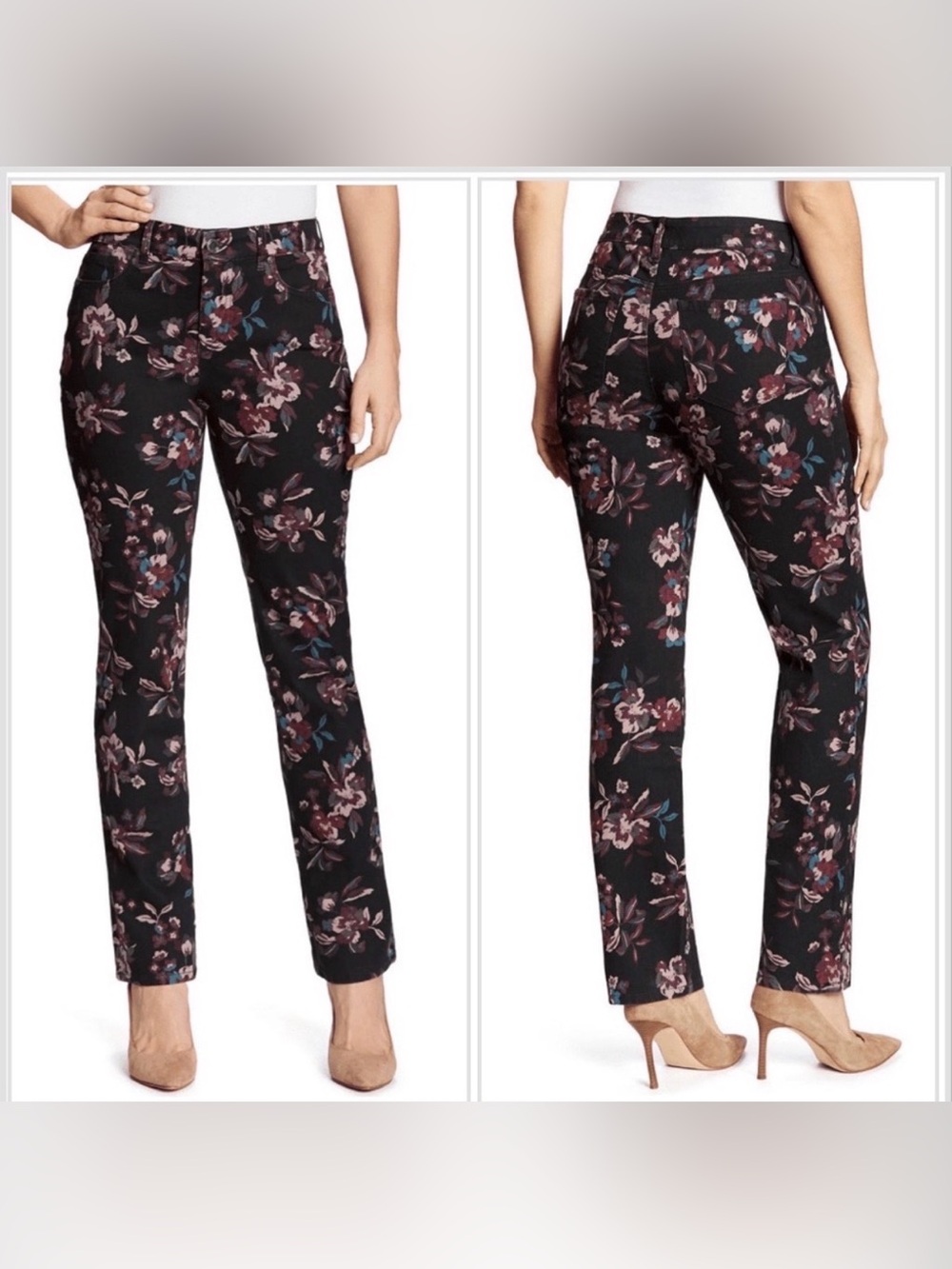 Bandolino Women's Amy Modern Straight Leg Jean Pants Black Floral Size 14